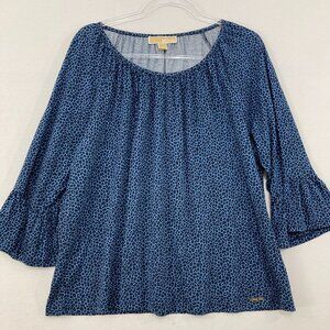 Michael Michael Kors size XL Blue Black Abstract Stretch Ruffle Sleeve Blouse